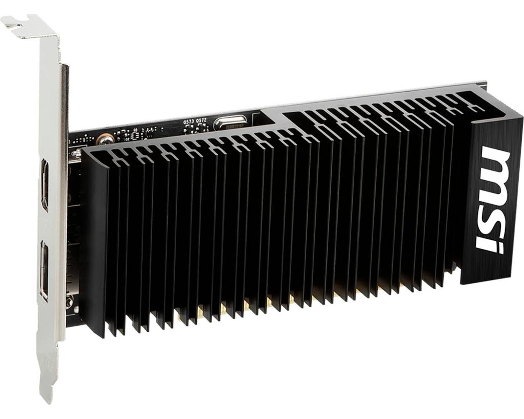 PCIe grafikus kártya nagy fekete MSI hűtővel és konzollal, fehér háttéren.