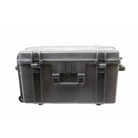 Fekete kemény műanyag védőtok övözárakkal és oldalsó fogantyúkkal fehér háttéren.