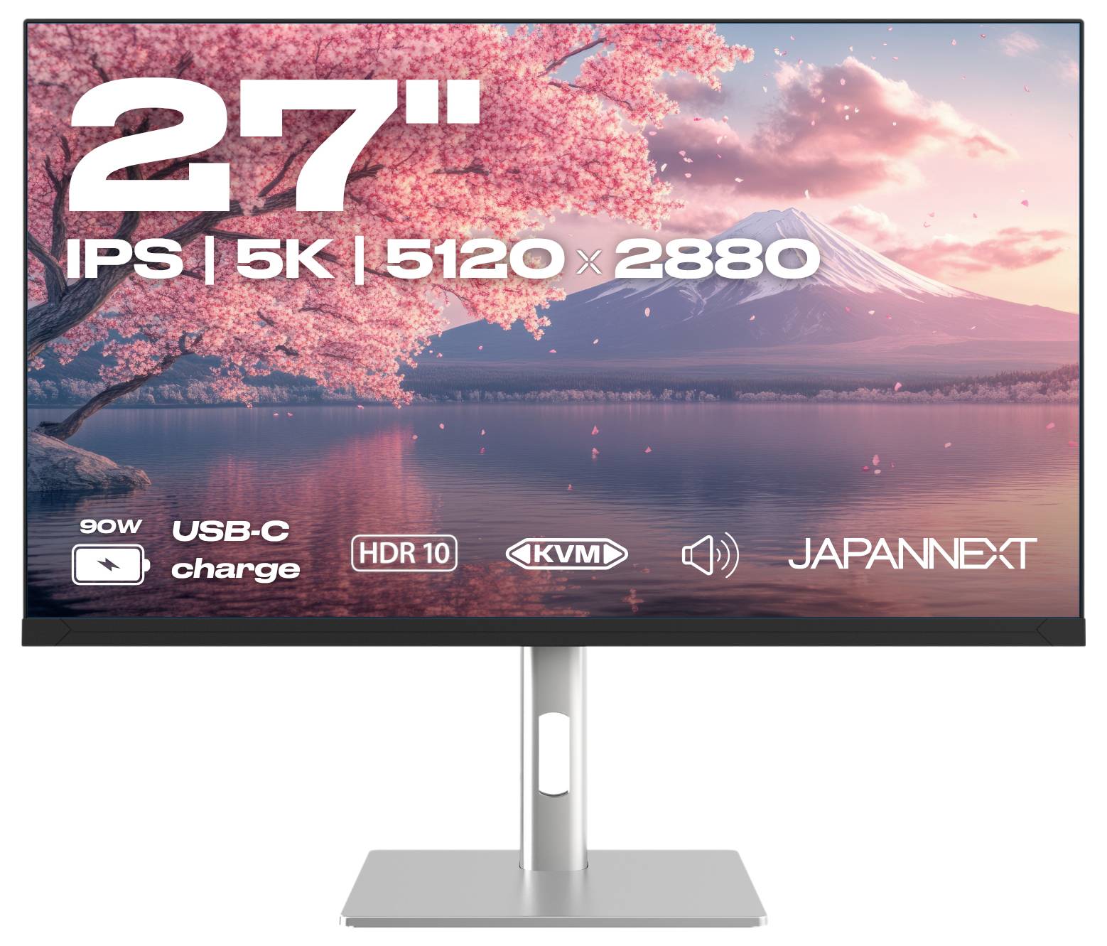 27 hüvelykes JAPANNEXT monitor 5K felbontással (5120 x 2880), IPS panel, HDR10, USB-C töltéssel és KVM funkcióval