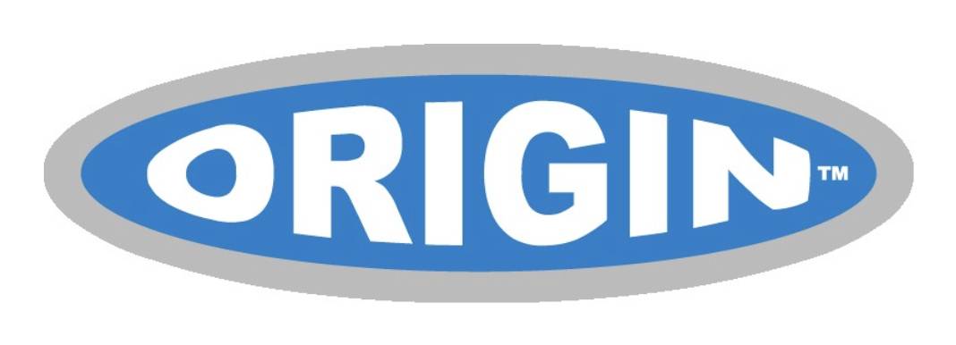 Kék ovális "ORIGIN" logó fehér betűkkel és szürke körvonallal