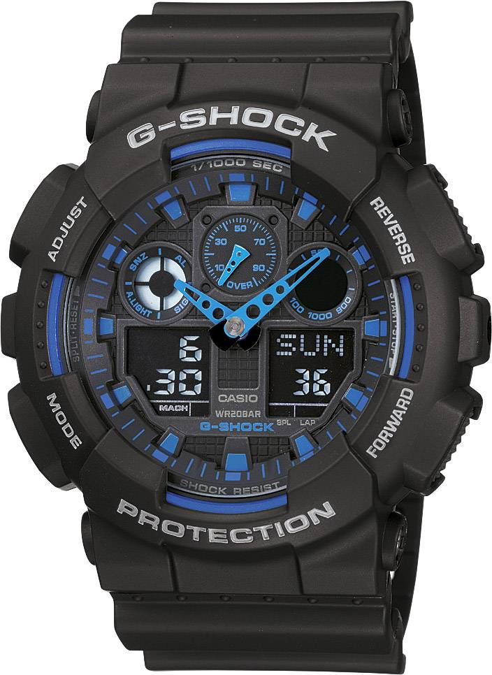 Casio Montre-bracelet GA-100-1A2ER (l x H) 51.20 mm x 55 mm bleu, noir Matériau du boîtier=Résine synthétique Matériau (bracelet)=Résine synthétique 3
