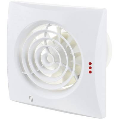 Egy fehér elszívó ventilátor kerek ráccsal és három piros LED-jelzőfénnyel az oldalán.