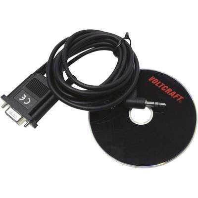 Egy soros kábel RS-232-es csatlakozóval és egy 'VOLTCRAFT' feliratú CD-ROM-mal.