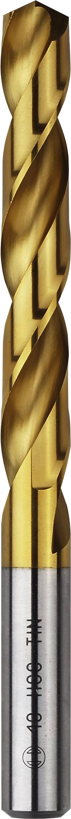 Egy arany bevonatú, spirál alakú fémfúró, amely alkalmas különböző anyagok fúrására.