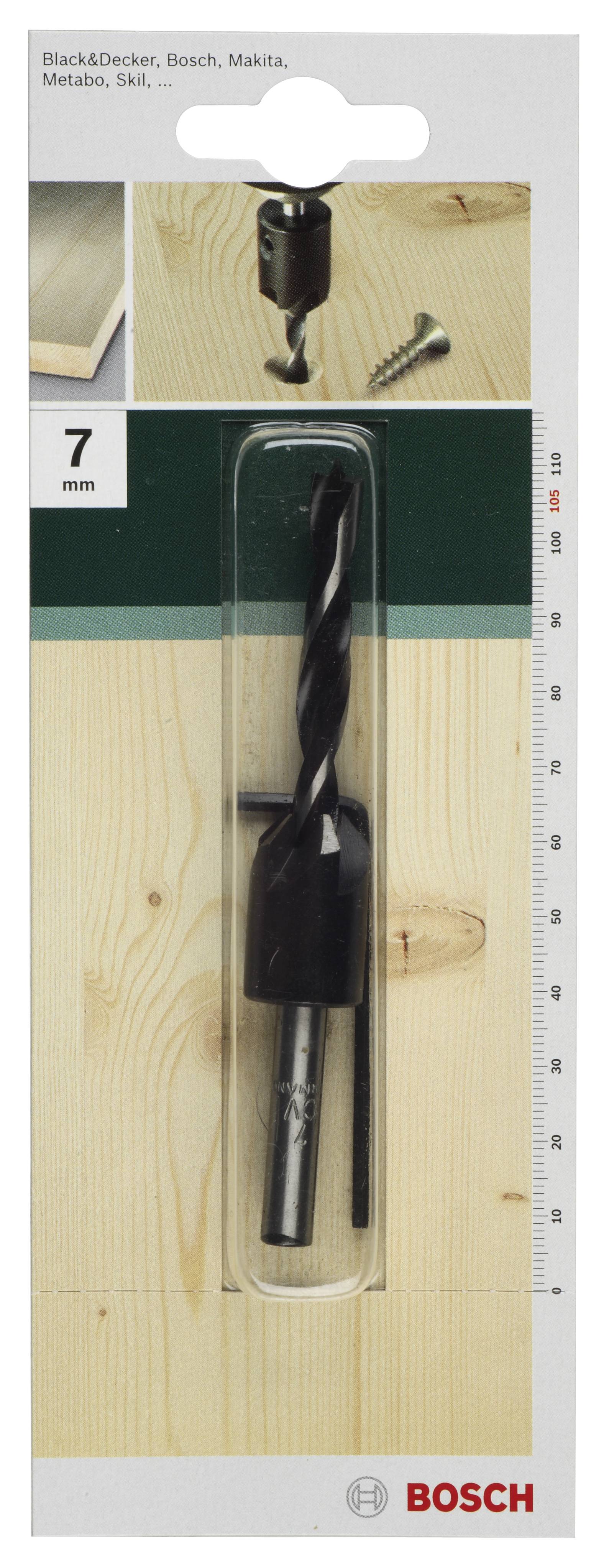 'Bosch fa fúrókészlet, 7 mm, fúrókkal és csavarokkal, fafeldolgozáshoz alkalmas.'