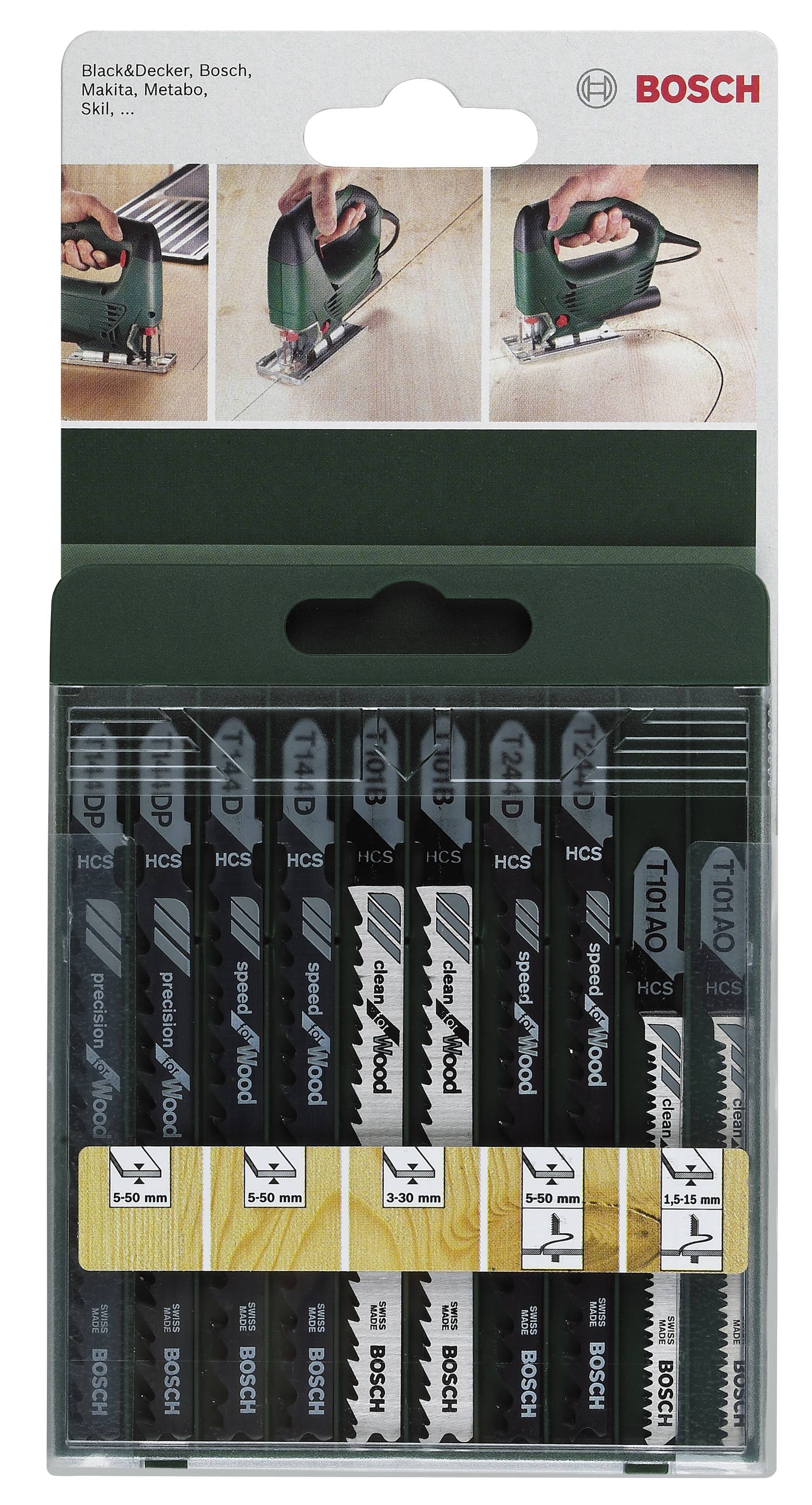 Bosch Accessories 2609256744 10 részes. Szúrófűrészlap készlet T-szár T 144 D (2x), T 244 D (2x), T 101 B (2x), T 101 AO (2x), T 144 DP (2x) 10 db
