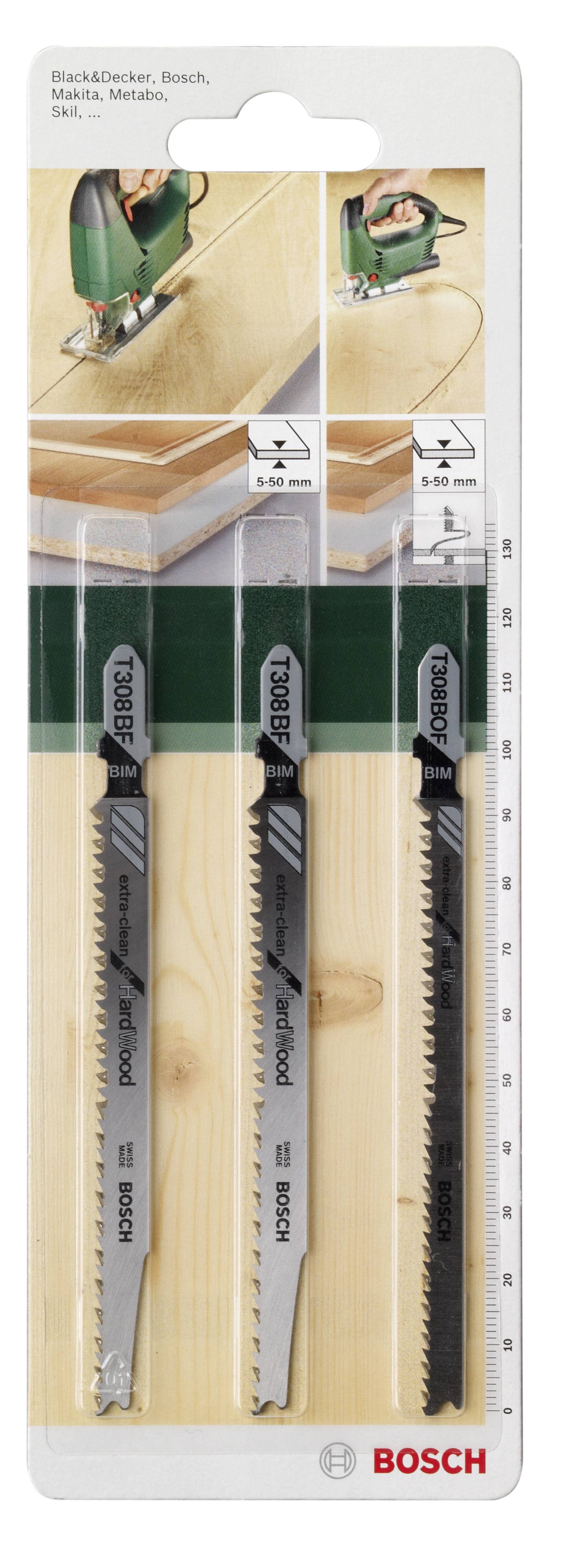 Bosch Accessories 2609256A13 3 részes Homorítófűrészlap készlet, egykamrás szár T 308 BF (2x)  T 308 BOF 3 db