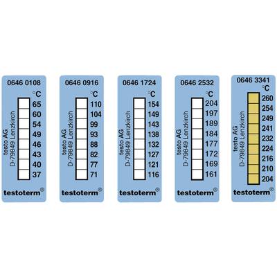 Öntapadós hőmérőcsík készlet 50 x 18 mm, 71/77/82/88/93/99/104/110 °C, Testo Testoterm