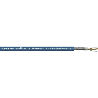 'Kábel felirata 'LAPP KABEL STUTTGART ETHERLINE FD P Cat.6a 22AWG2019''. Ethernet-kábel szabadon álló színes erekkel.