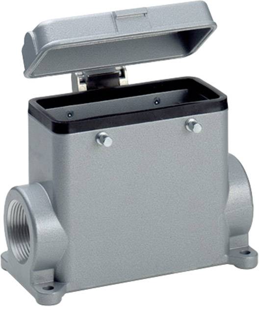 Egy téglalap alakú, szürke ház nyitott tetővel és csavarokkal az elején, elektromos alkatrészek befogadására alkalmas.
