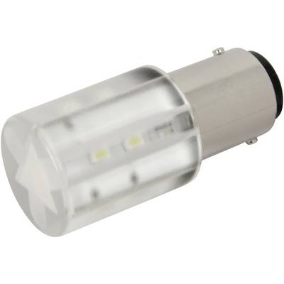 Egy LED-lámpa átlátszó műanyag burkolattal és fémtalapzattal, amely alkalmas járművek világítási rendszereiben történő felhasználásra.