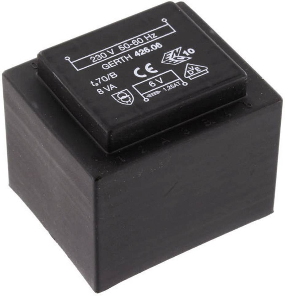 EI 42/20 Nyák transzformátor, 230 V / 6 V 1333 mA 8 VA Gerth