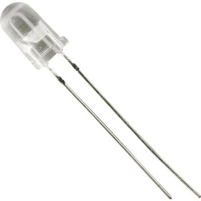 Egy átlátszó LED két fémláb elektromos vezetőképesség céljából.