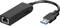 USB 3.0-s Ethernet-adapter fekete színben, amely egy Ethernet-aljzatra és egy USB-csatlakozóra mutat. Tökéletes vezetékes hálózati kapcsolatokhoz.
