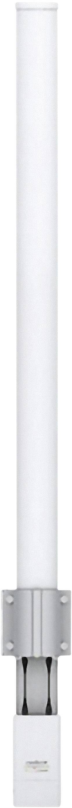 Egy fehér burkolatú, hengeres, függőleges antenna fémtalapzattal, amely kültéri rádiójelek sugárzására szolgál.