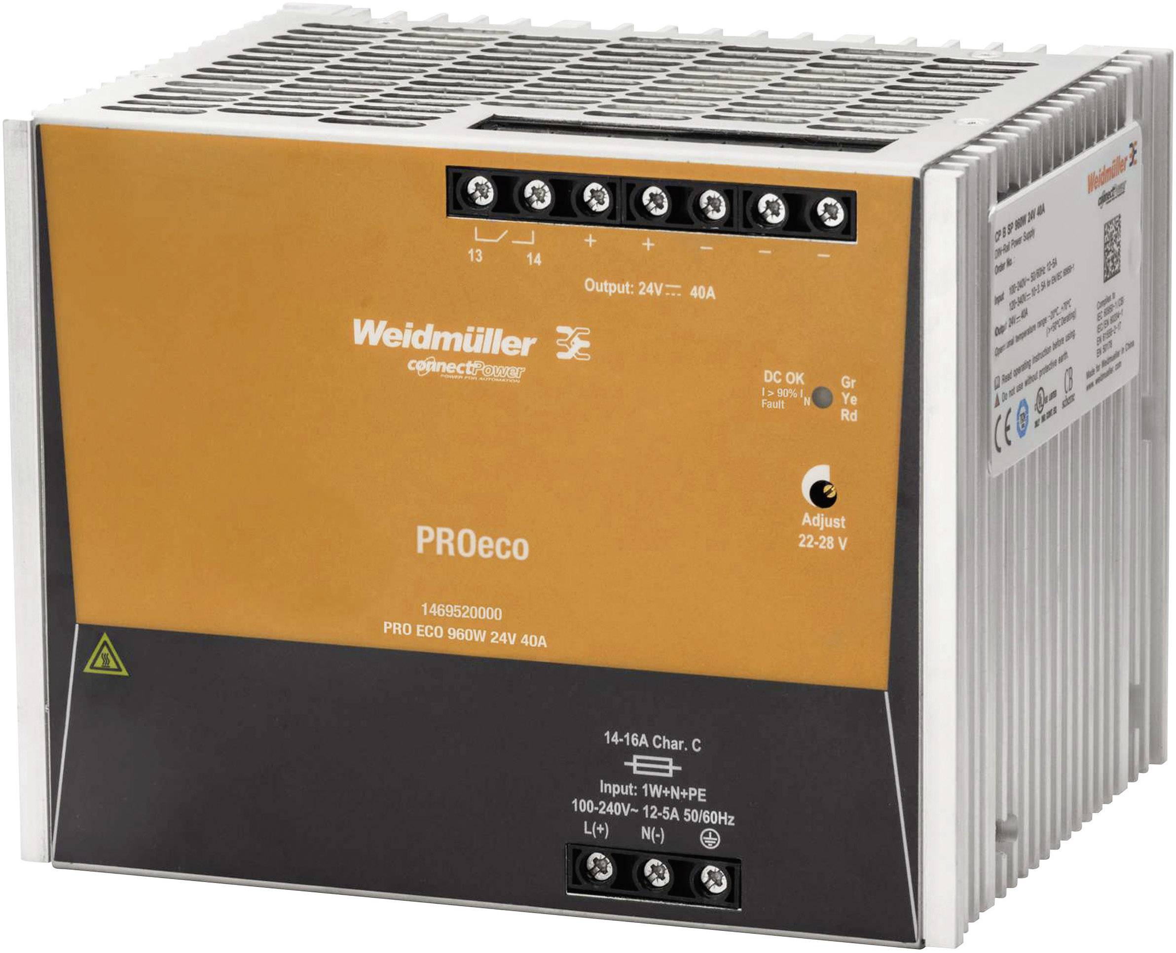Weidmüller 1469520000 Kalapsínes tápegység 12 V/DC 40 A 960 W Kimenetek száma:1 x Tartalom, tartalmi egységek rendelésenként 1 db
