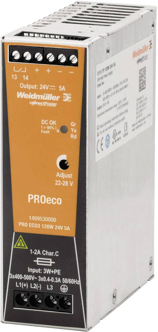 Weidmüller 1469530000 Kalapsínes tápegység  24 V/DC 5 A 120 W Kimenetek száma:1 x  Tartalom, tartalmi egységek rendelésenként 1 db