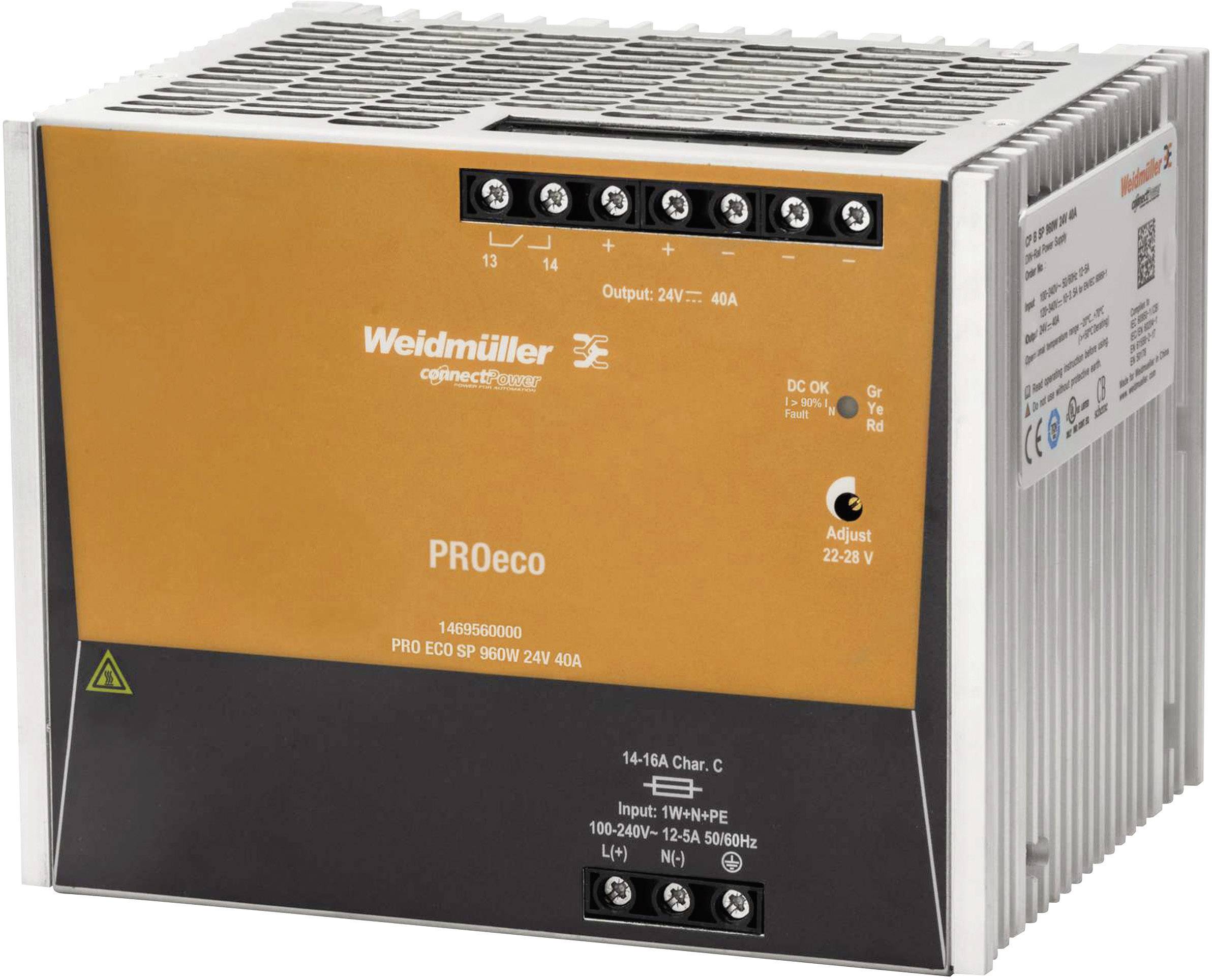 Weidmüller 1469560000 Kalapsínes tápegység 24 V/DC 40 A 960 W Tartalom, tartalmi egységek rendelésenként 1 db