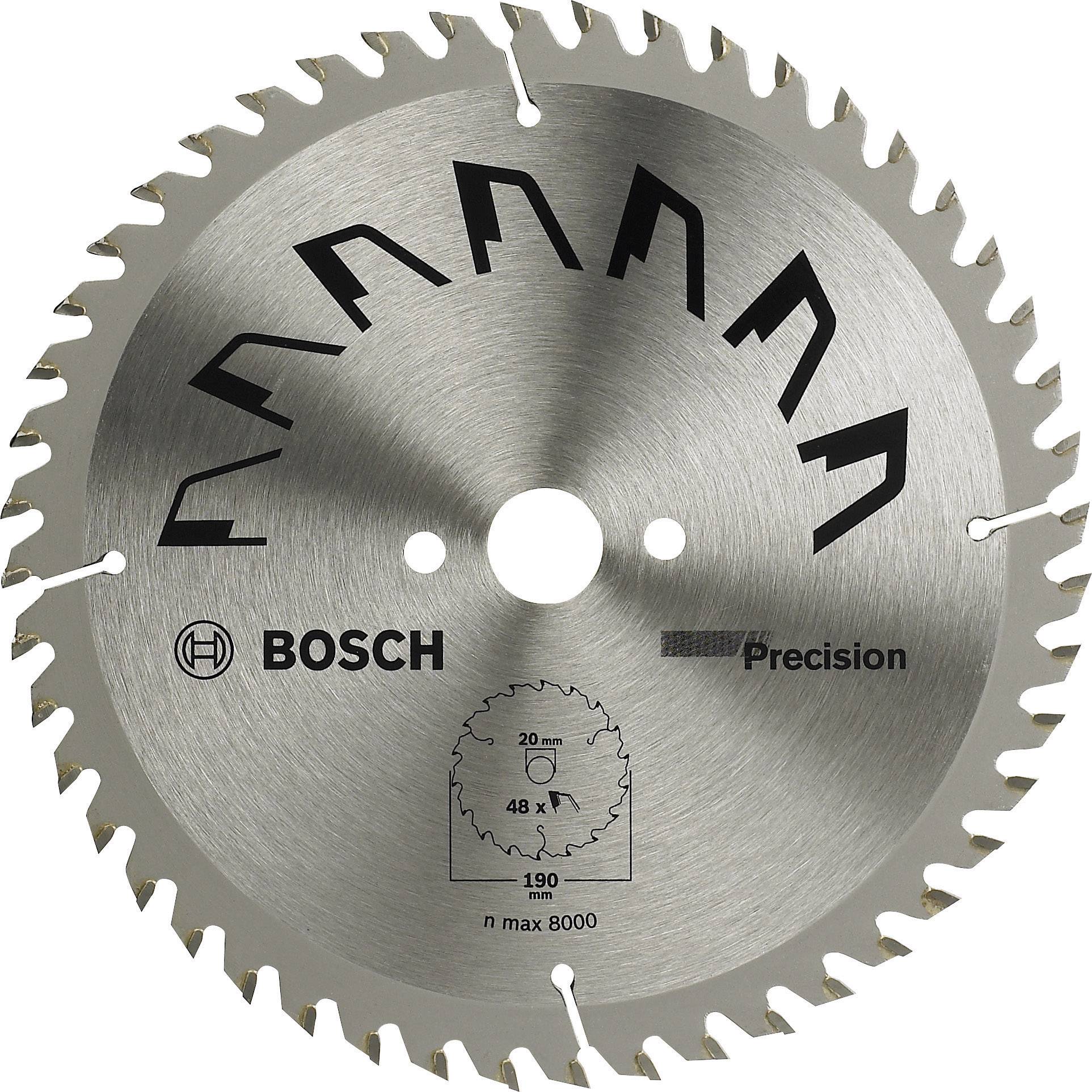 Bosch körfűrészlap a 'Precision' felirattal, fogforma és technikai specifikációk a precíz vágáshoz.