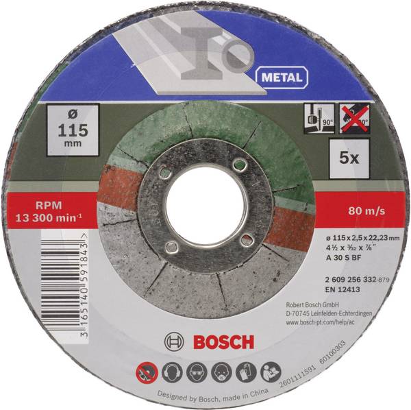Bosch Accessories  A 30 S BF  2609256332  Vágótárcsa, hajlított  115 mm  5 db  Fém