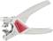 Egy szürke markolatú és piros címkéjű csupaszolófogó, különböző méretű kábelek csupaszolására alkalmas.