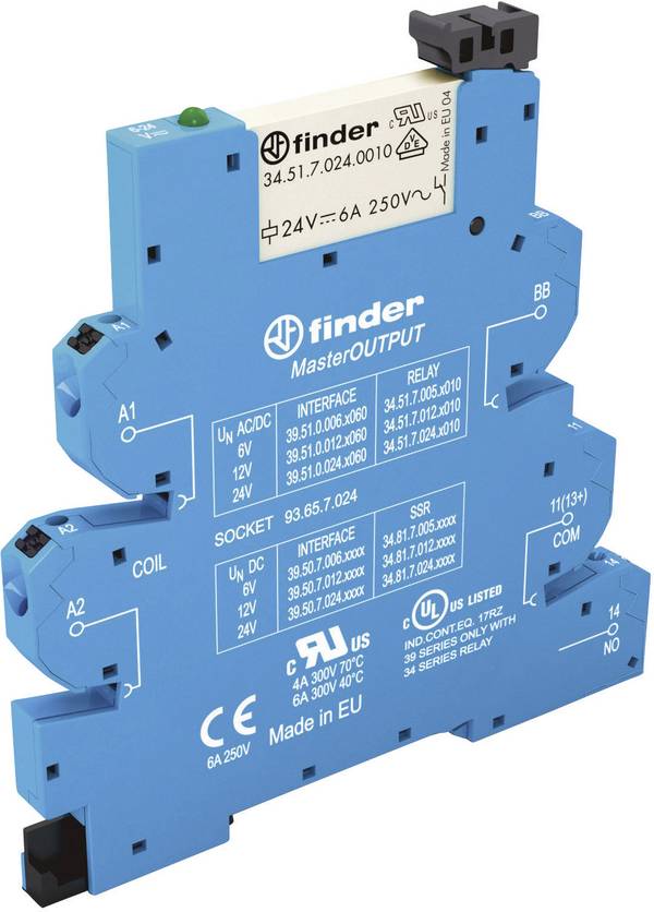 Finder 39.51.0.012.0060 Csatoló relé 12 V/DC, 12 V/AC 6 A 1 záró 1 db