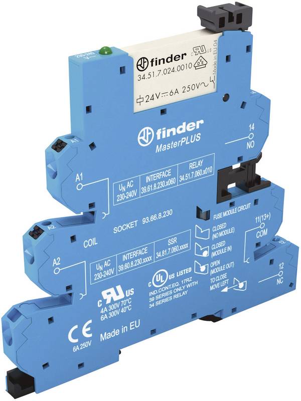 Finder 39.61.0.024.0060 Csatoló relé 24 V/DC, 24 V/AC 6 A 1 váltó Tray 1 db