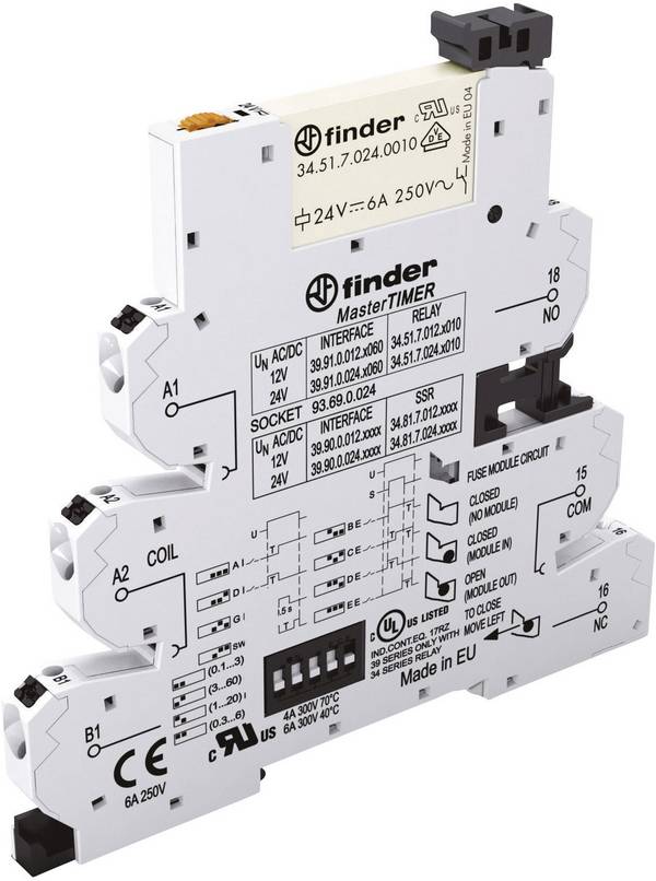 Finder 39.91.0.012.0060 Csatoló relé 12 V/DC, 12 V/AC 6 A 1 váltó 1 db