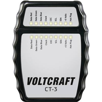 'Voltcraft CT-3' eszközteszter LED-kijelzőkkel adat- és feszültségvezetékekhez: Data Red, Data Green, Data Blue, Clock, CECK, SC, SDA, +5 Volt, Hot Plug.