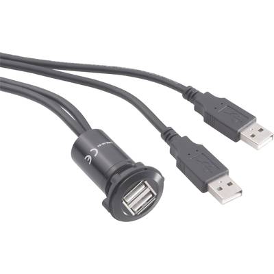 Beépíthető USB aljzat, 2x USB 2.0 aljzat A, 2x USB 2.0 dugó A, fekete, Tru Components USB-06-BK