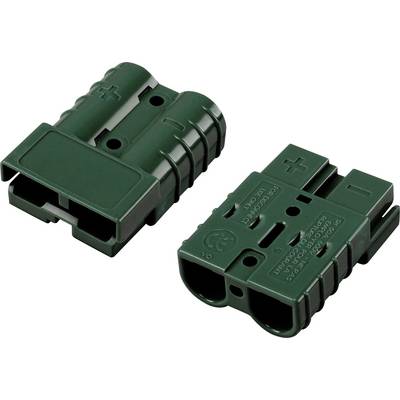 Két zöld elektromos csatlakozó, pozitív és negatív szimbólumokkal. Párhuzamosan vannak elhelyezve és csatlakozásra készen állnak.