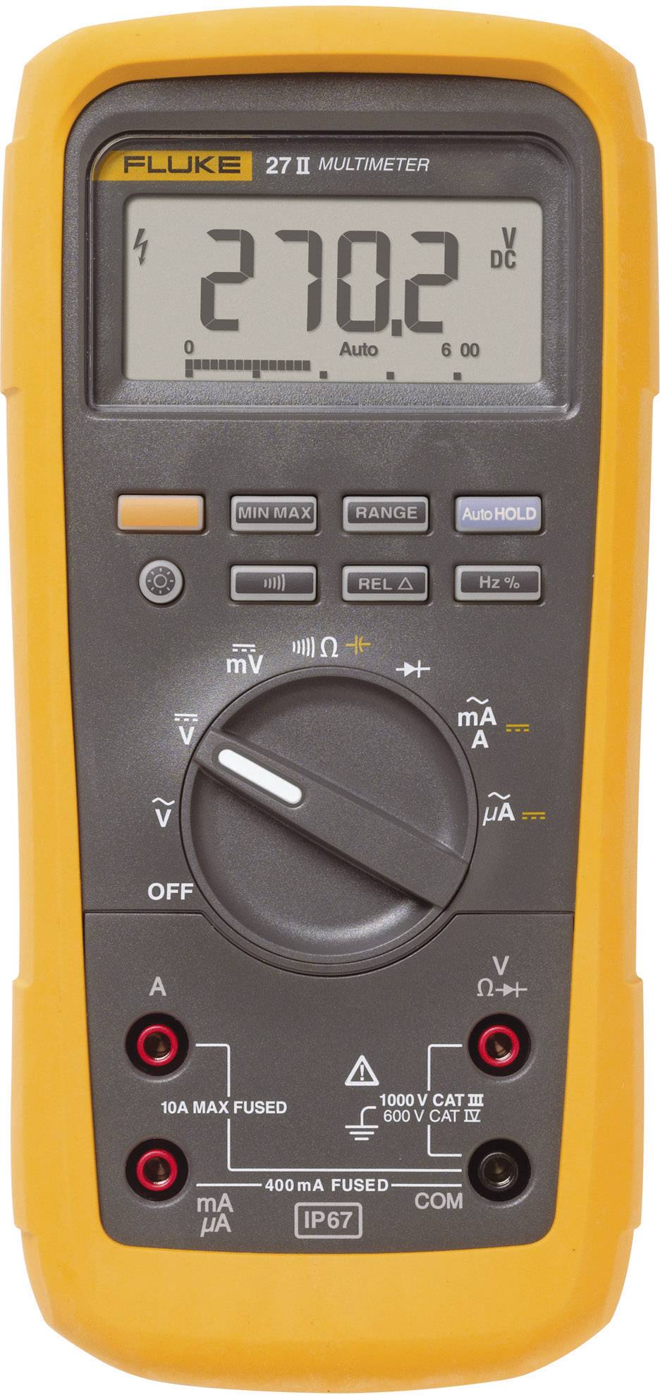 Fluke 27II/EUR Kézi multiméter Kalibráció (DAkkS) digitális Vízálló (IP67) CAT III 1000 V, CAT IV 600 V Kijelző (digitek): 6000
