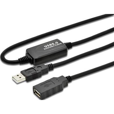 Digitus USB kábel USB 2.0 USB-A dugó, USB-A alj 10.00 m Fekete  DA-73100-1