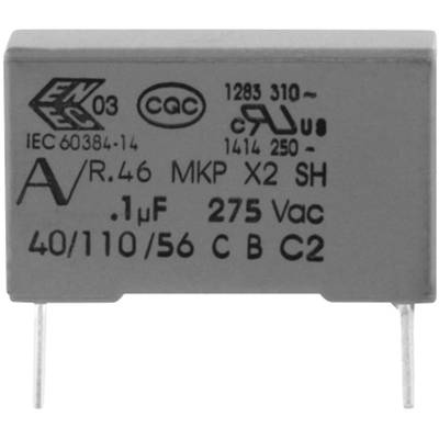 MKP zavarszűrő kondenzátor, radiális 100 nF 275 V 20 % 15 mm, 18 x 5 x 11 Kemet R46KI310000M1M