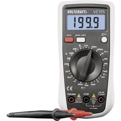 Digitális multiméter, hőmérséklet méréssel, zseblámpa funkció és háttérvilágítással 600V AC/DC 10A/DC Voltcraft VC155