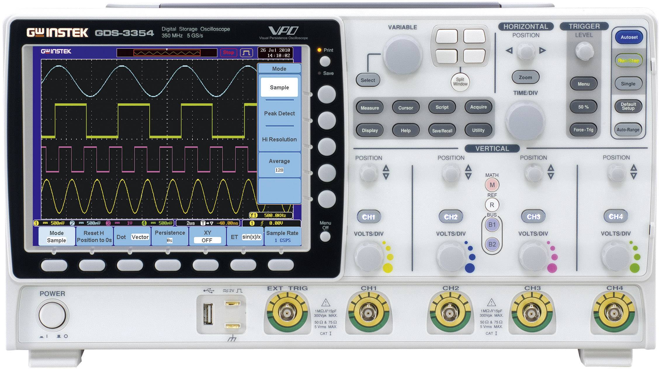 GW Instek GDS-3504 Digitális oszcilloszkóp 500 MHz 4 csatornás 4 GSa/mp 25 kpts 8 bit Digitális memória (DSO) 1 db