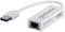 Fehér USB 3.0 Ethernet-adapter "manhattan" felirattal. Alkalmas egy számítógép csatlakoztatására egy Ethernet-hálózathoz.