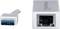 Egy USB 3.0-s Gigabit Ethernet-adapter, amelyen láthatóak az USB- és Ethernet-csatlakozók.