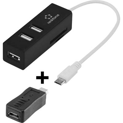 USB 2.0 OTG hub SD kártyaolvasóval + mikro B USB-ről mini USB-re átalakító, Renkforce