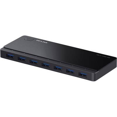Egy fekete TP-Link USB 3.0-s elosztó hét porttal.