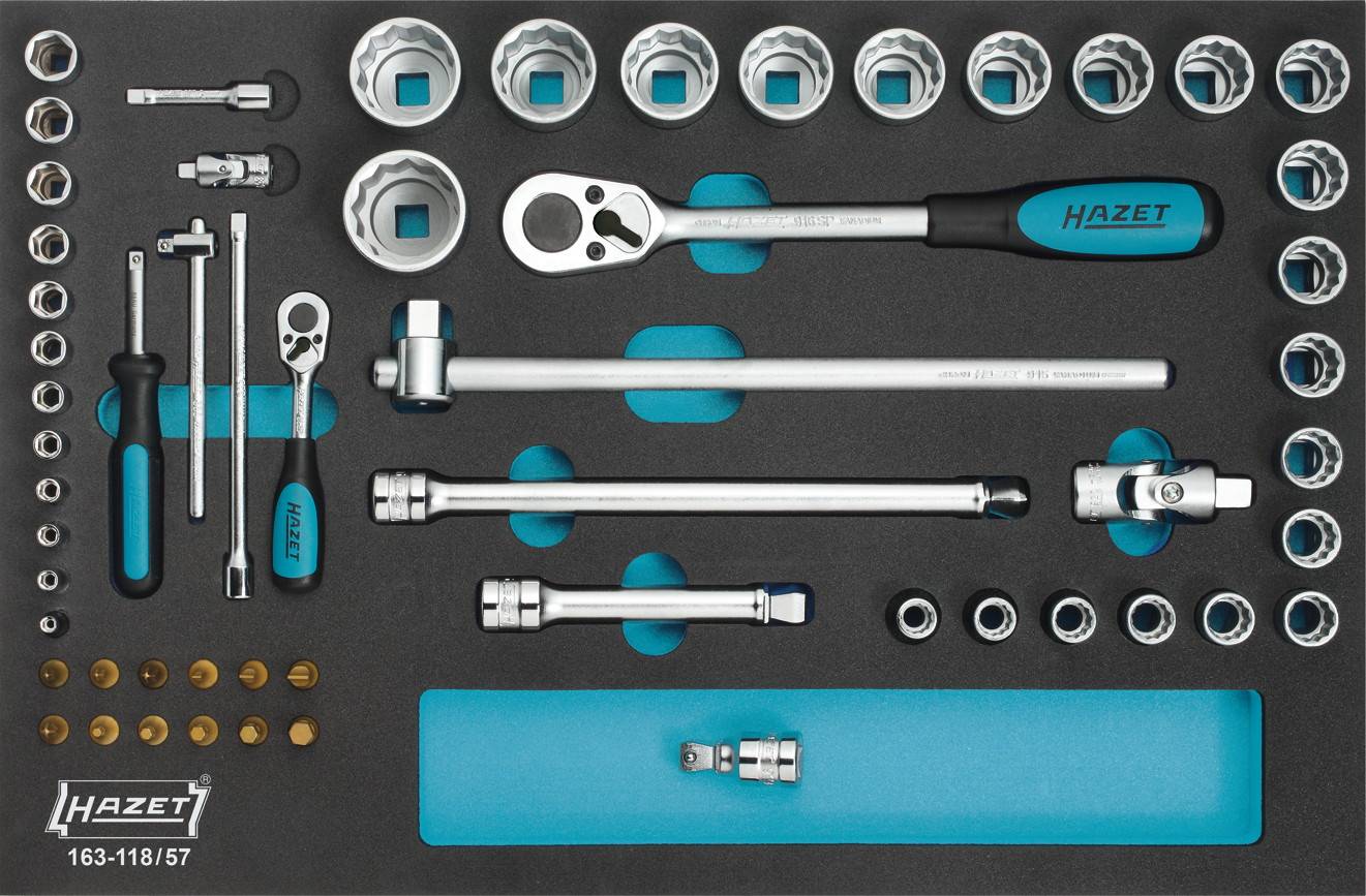 Hazet Dugókulcs készlet Metrikus 1/4 (6,3 mm), 1/2 (12,5 mm) 57 részes 163-118/57