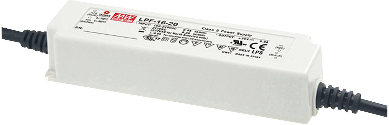 MEAN WELL LPF-16D-36 LED meghajtó, LED transzformátor Állandó feszültségű, Állandó áramú 16.2 W 0.45 A 19.8 - 36 V/DC Dimmelhető, PFC-áramkör, Túlterhelés