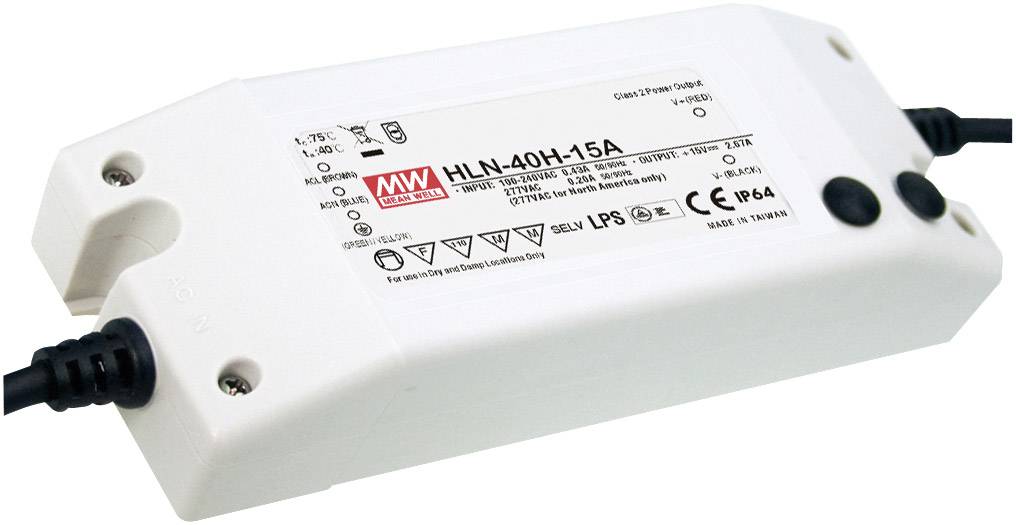 MEAN WELL HLN-40H-24A LED meghajtó, LED transzformátor Állandó feszültségű, Állandó áramú 40 W 1.67 A 14.4 - 24 V/DC Dimmelhető, PFC-áramkör, Túlterhelés