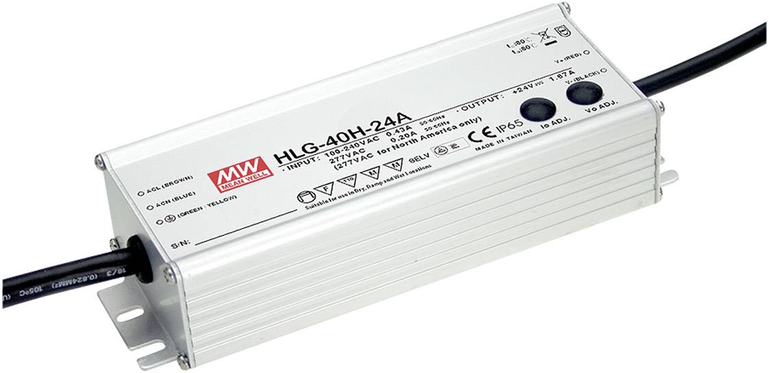 MEAN WELL HLG-40H-20A LED meghajtó, LED transzformátor Állandó feszültségű, Állandó áramú 40 W 2 A 20 V/DC PFC-áramkör, Túlterhelés elleni védelem, Beállítható