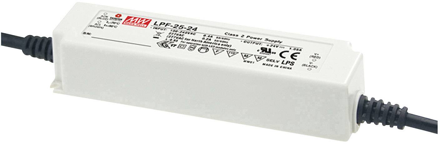 MEAN WELL LPF-25D-24 LED meghajtó, LED transzformátor Állandó feszültségű, Állandó áramú 25.2 W 1.05 A 13.2 - 24 V/DC Dimmelhető, PFC-áramkör, Túlterhelés