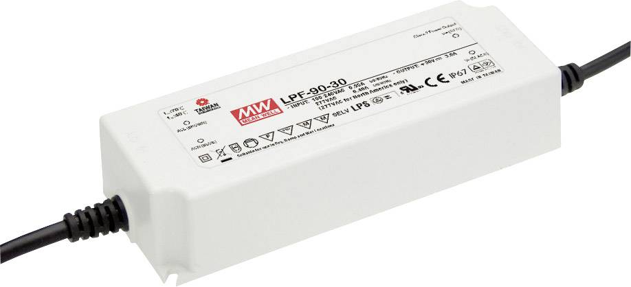 MEAN WELL LPF-90-42 LED meghajtó, LED transzformátor Állandó feszültségű, Állandó áramú 90 W 2.15 A 25.2 - 42 V/DC Fényerő-szabályozó nélkül, PFC-áramkör,