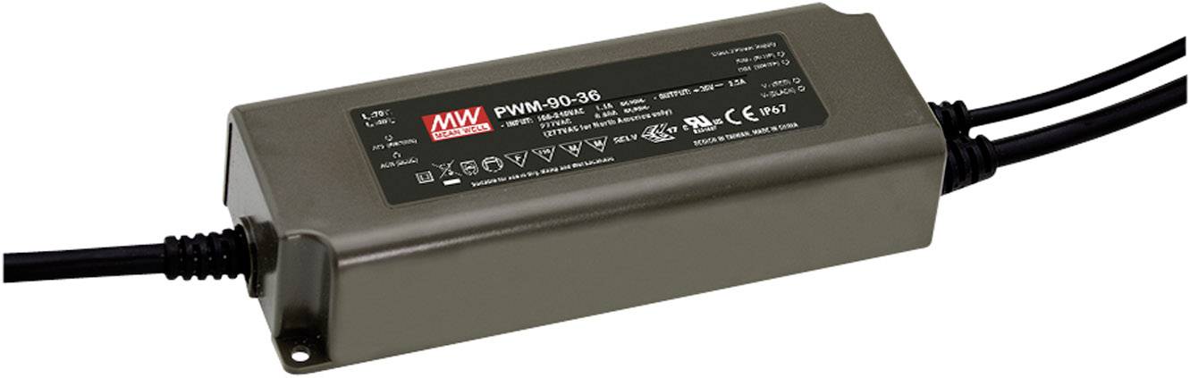 MEAN WELL PWM-90-24 LED transzformátor Állandó feszültségű 90 W 0 - 3.75 A 24 V/DC Dimmelhető, PFC-áramkör, Túlterhelés elleni védelem 1 db