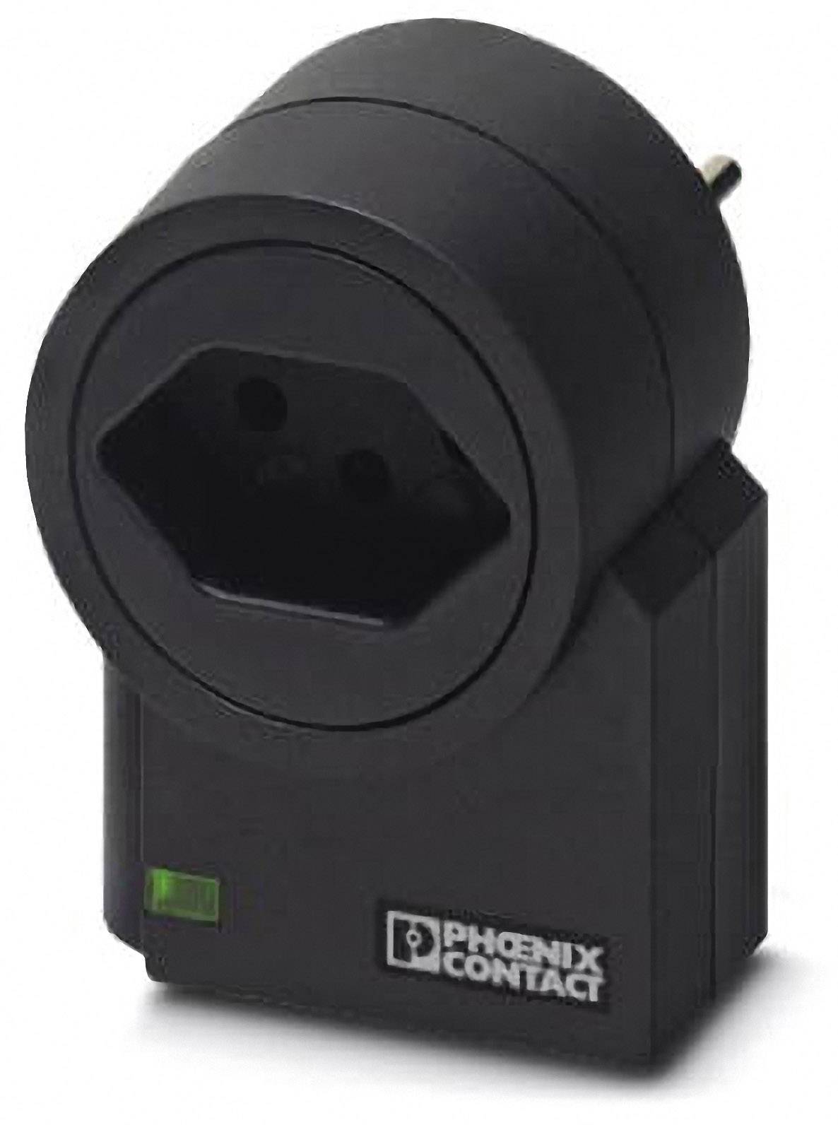 Egy fekete csatlakozó adapter 'Phoenix Contact' felirattal, amely alkalmas elektromos készülékek csatlakoztatására egy aljzatba.