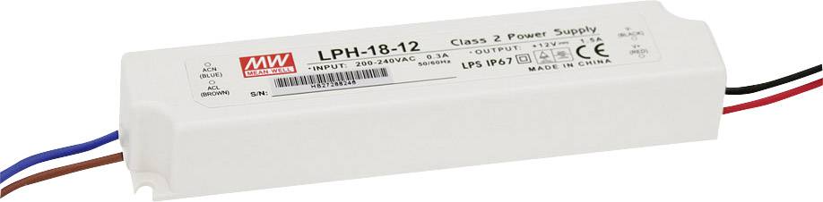 MEAN WELL LPH-18-12 LED meghajtó, LED transzformátor Állandó feszültségű, Állandó áramú 18 W 0 - 1.5 A 12 V/DC Fényerő-szabályozó nélkül, Túlterhelés elleni