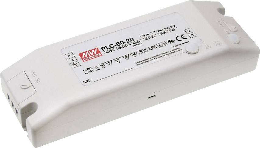 MEAN WELL PLC-60-36 LED meghajtó, LED transzformátor Állandó feszültségű, Állandó áramú 61 W 1.7 A 36 V/DC Fényerő-szabályozó nélkül, PFC-áramkör, Túlterhelés